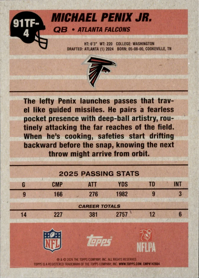 Michael Penix Jr. card back