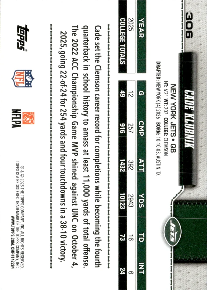 Cade Klubnik card back
