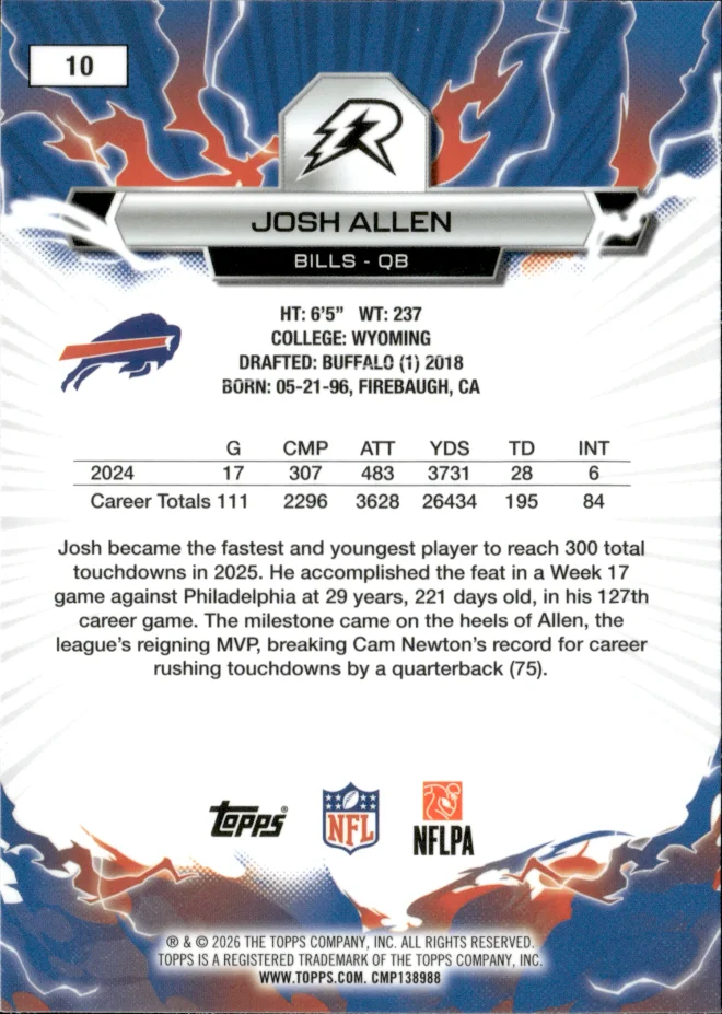 Josh Allen card back