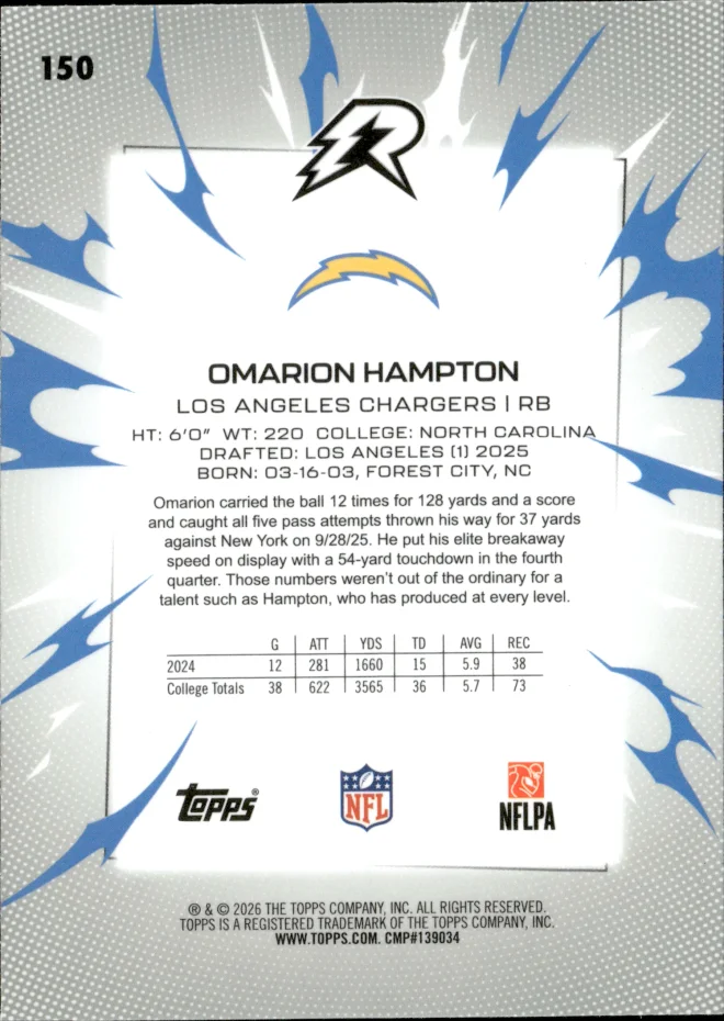 Omarion Hampton card back