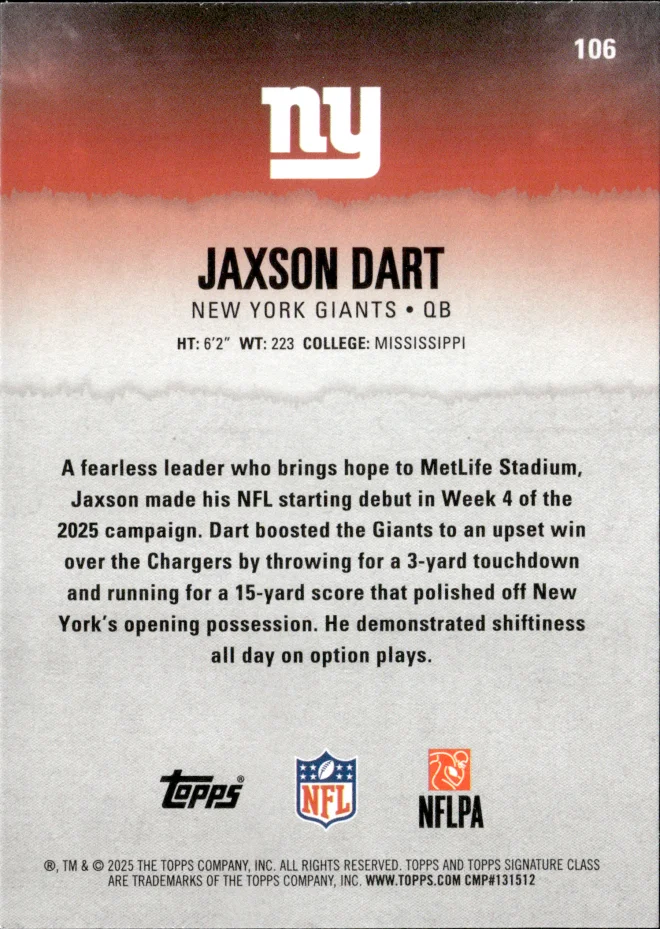 Jaxson Dart card back