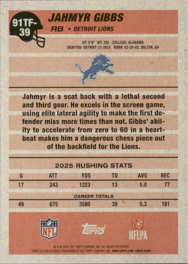 Jahmyr Gibbs card back