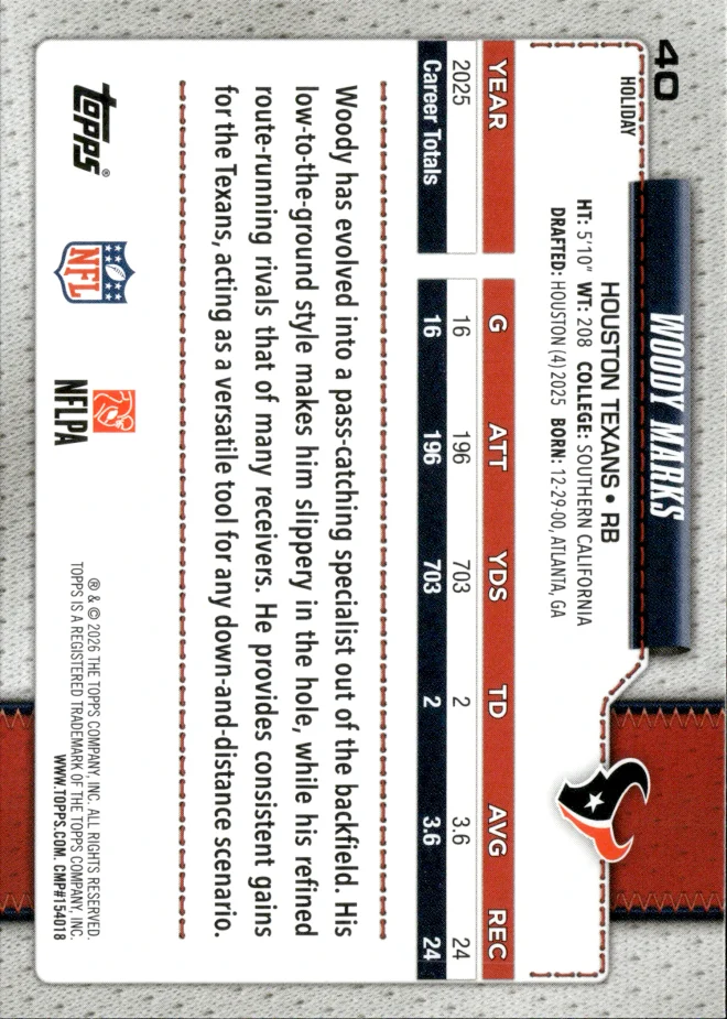 Woody Marks card back