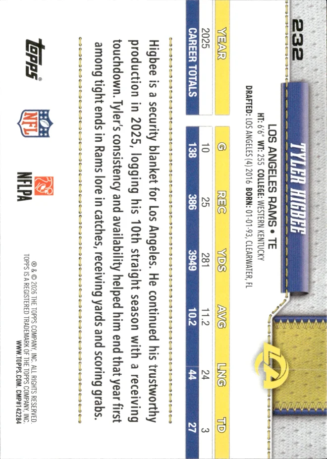 Tyler Higbee card back