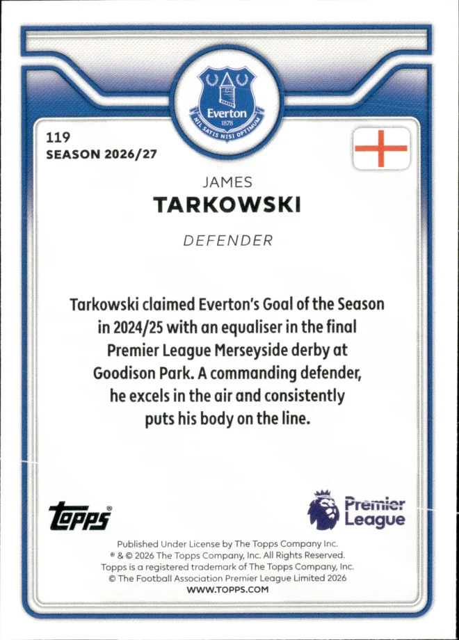 James Tarkowski card back