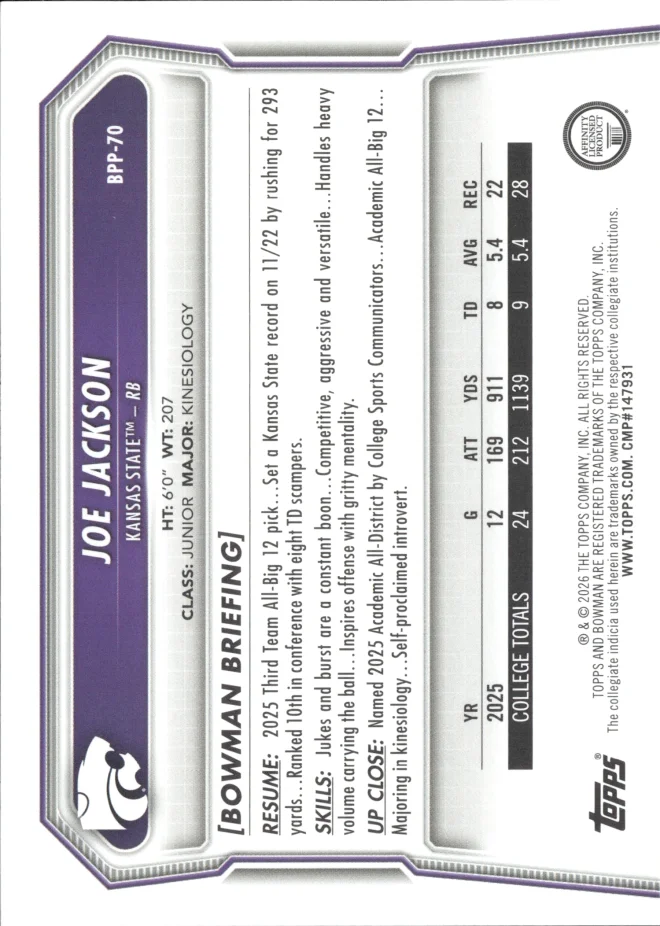 Joe Jackson card back