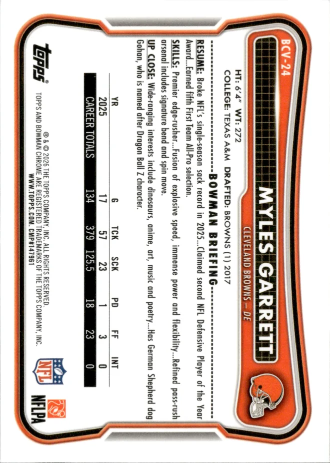 Myles Garrett card back