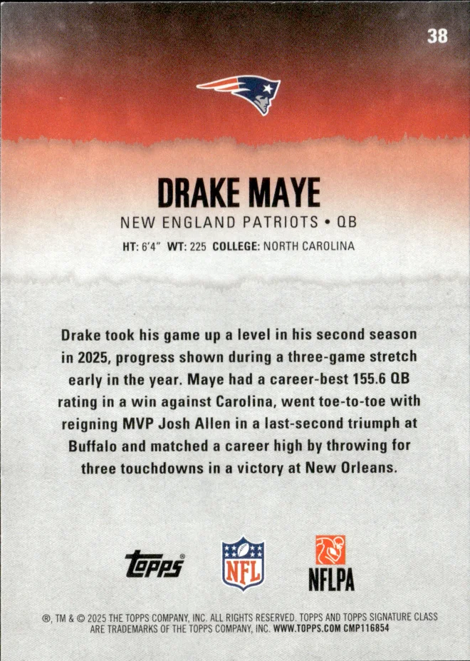 Drake Maye card back