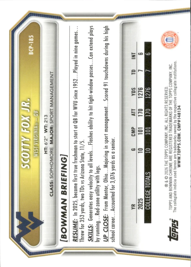 Scotty Fox Jr. card back