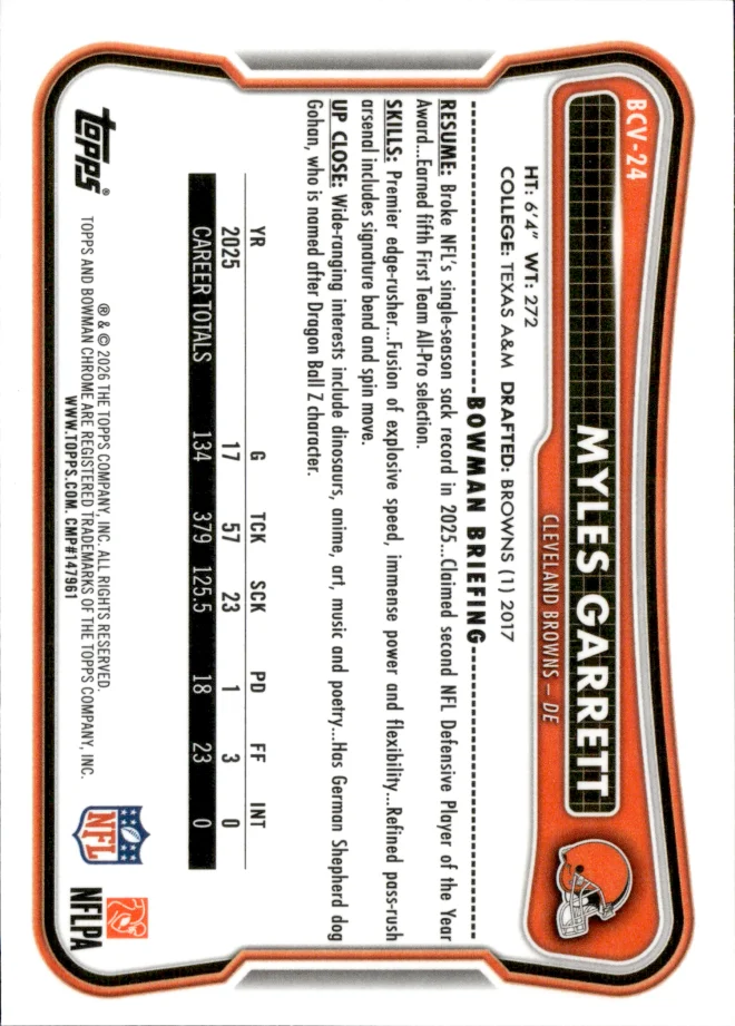 Myles Garrett card back