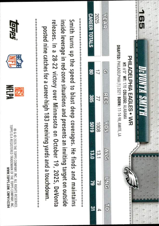 DeVonta Smith card back