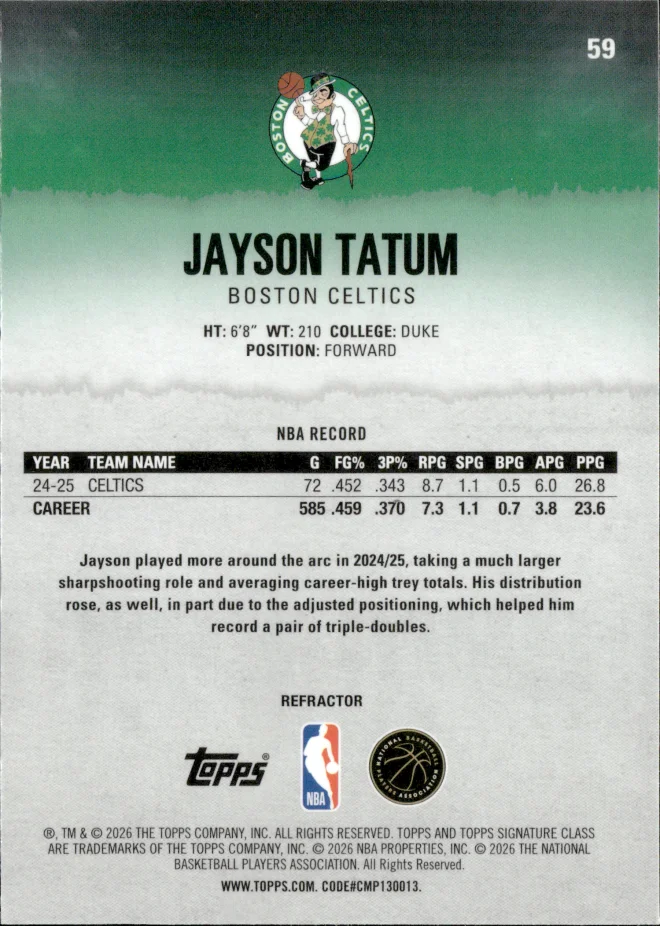 Jayson Tatum card back