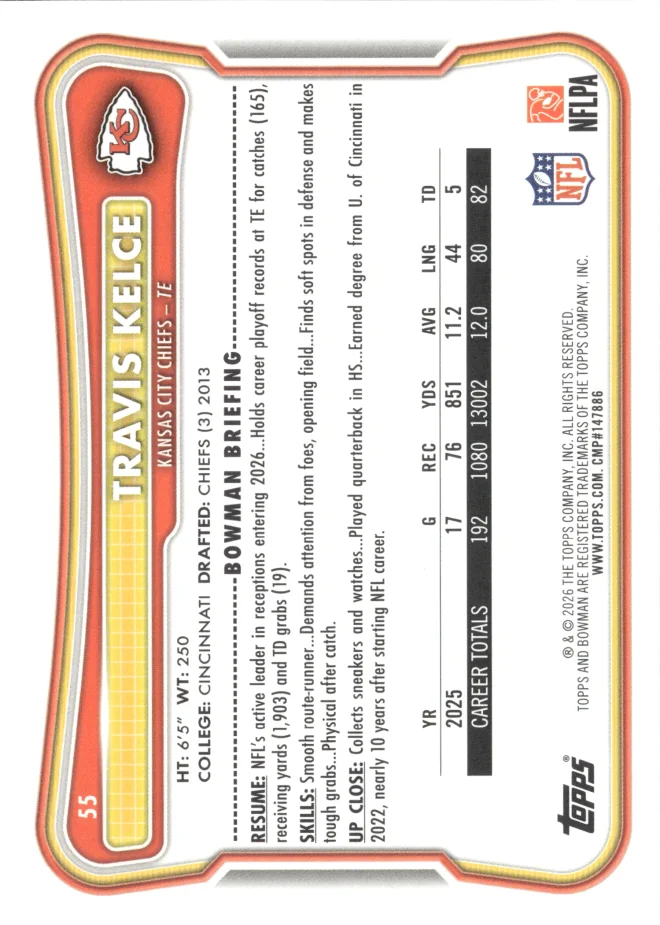 Travis Kelce card back