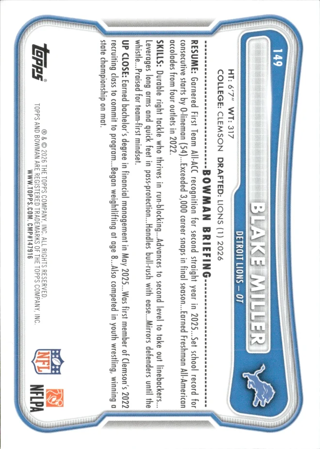 Blake Miller card back