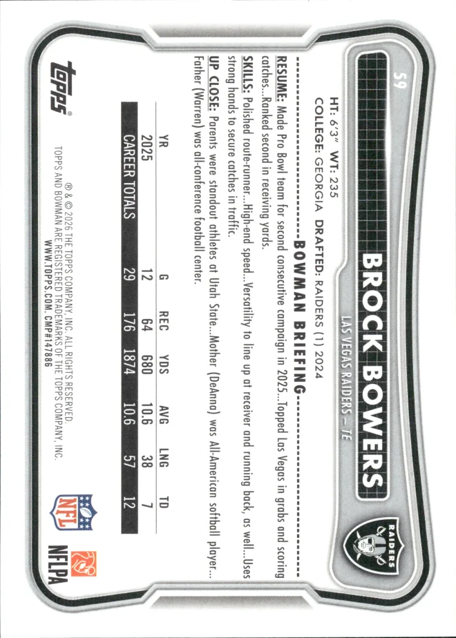 Brock Bowers card back