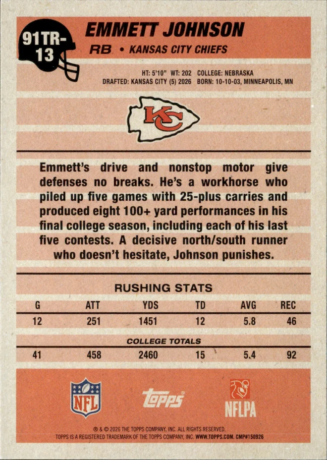 Emmett Johnson card back