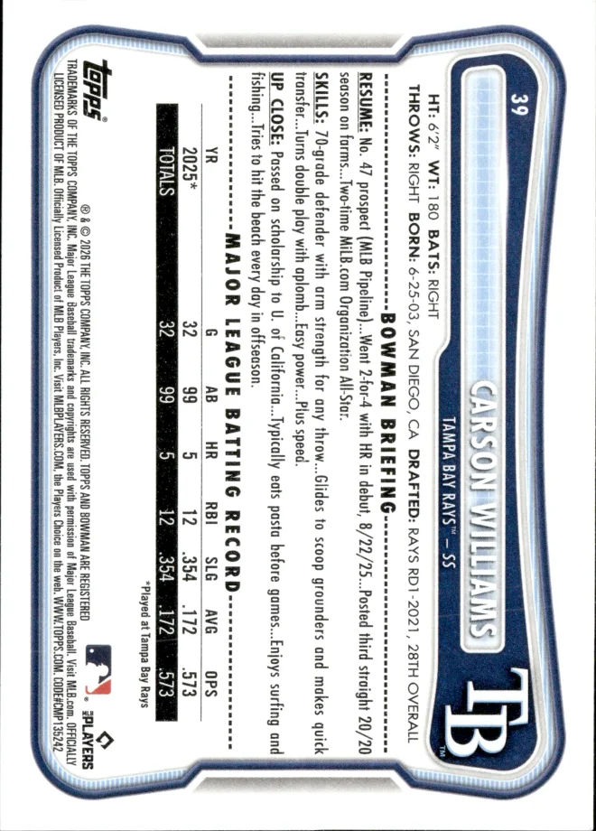 Carson Williams card back