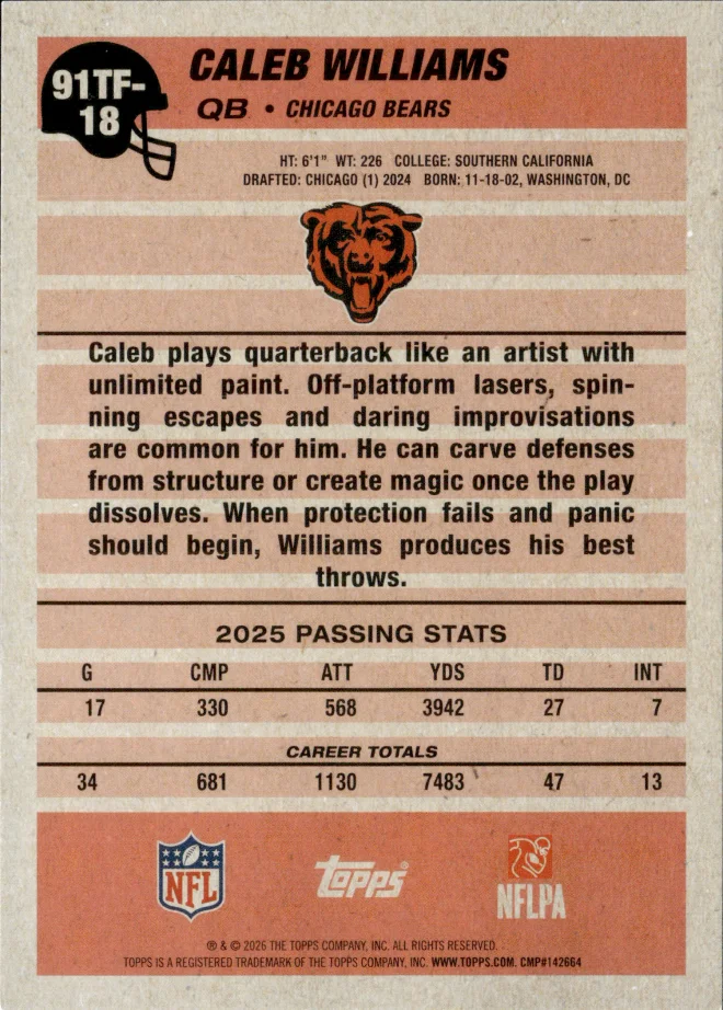 Caleb Williams card back