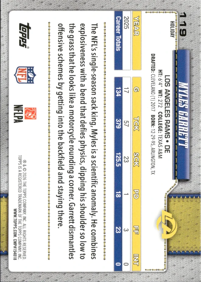 Myles Garrett card back