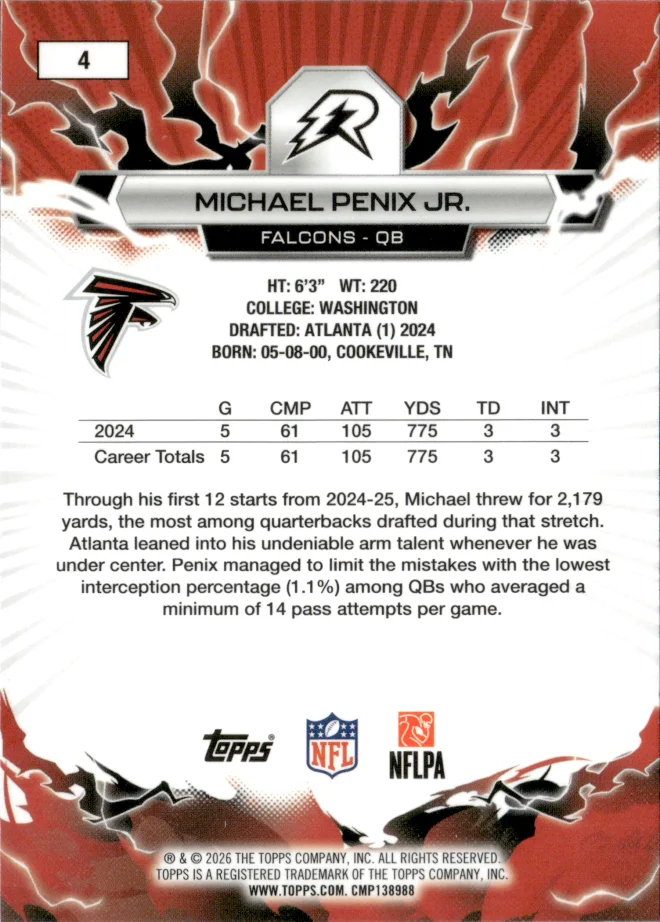 Michael Penix Jr. card back
