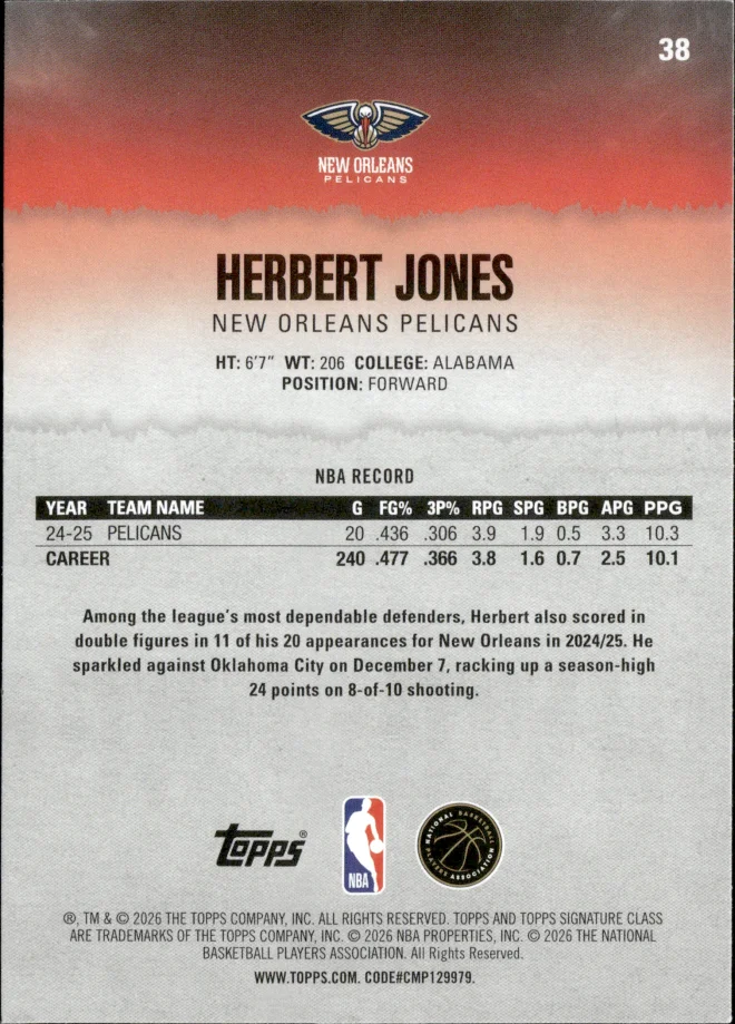 Herbert Jones card back