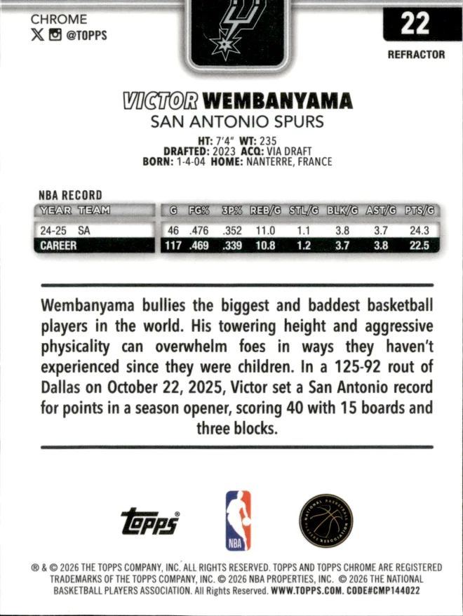 Victor Wembanyama card back