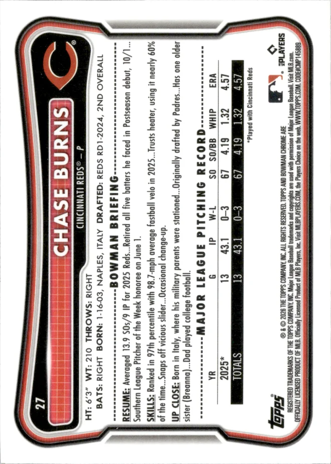 Chase Burns card back