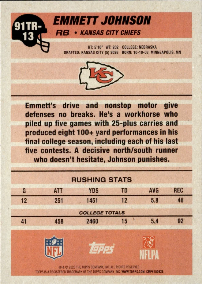 Emmett Johnson card back