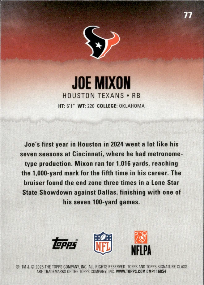 Joe Mixon card back