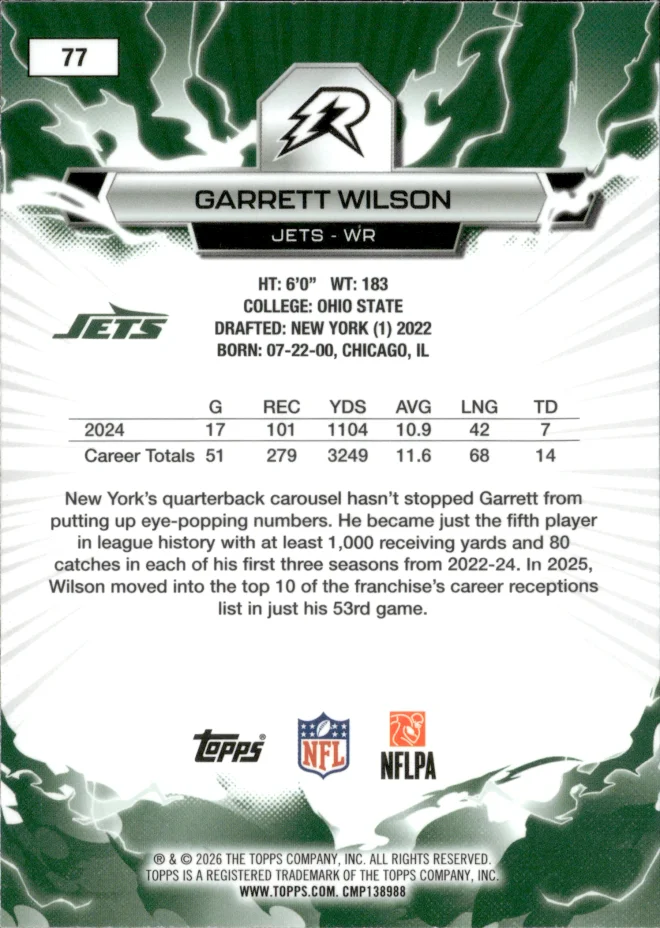 Garrett Wilson card back