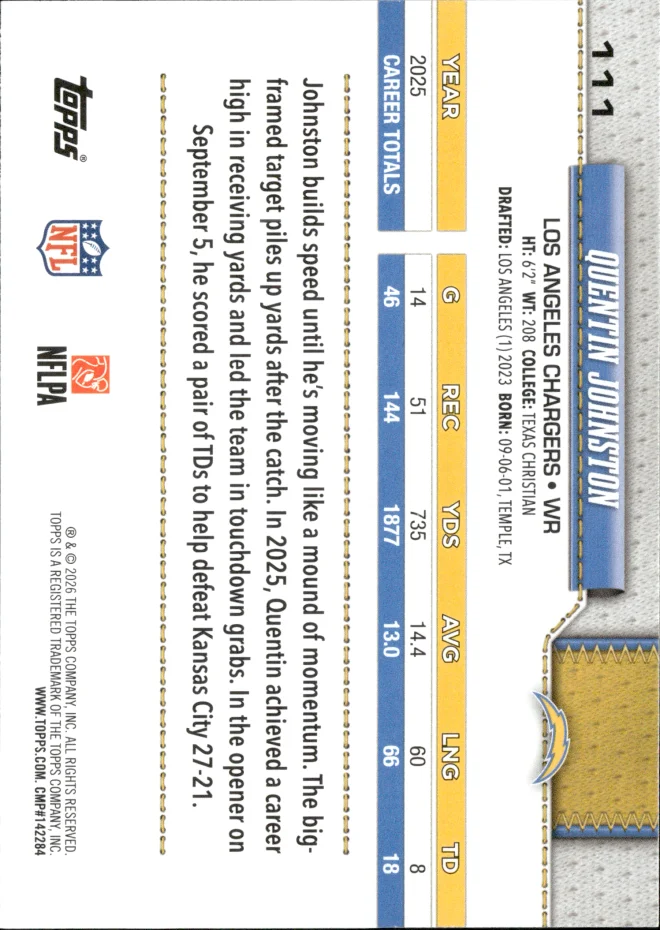 Quentin Johnston card back