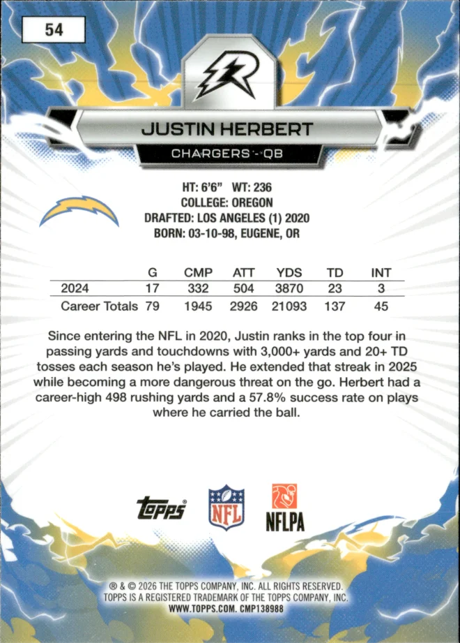 Justin Herbert card back