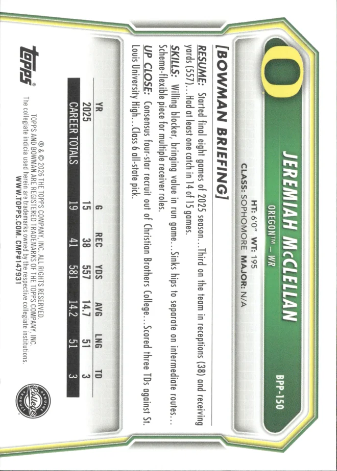 Jeremiah McClellan card back