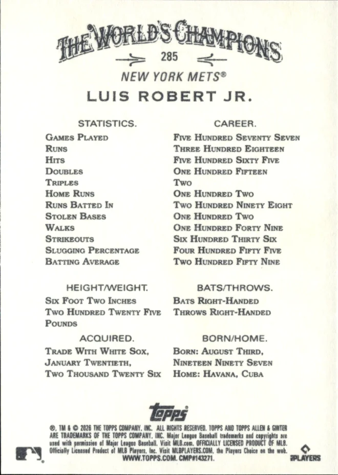 Luis Robert Jr. card back