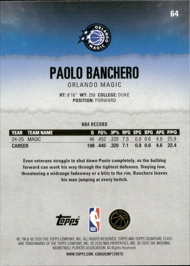 Paolo Banchero card back