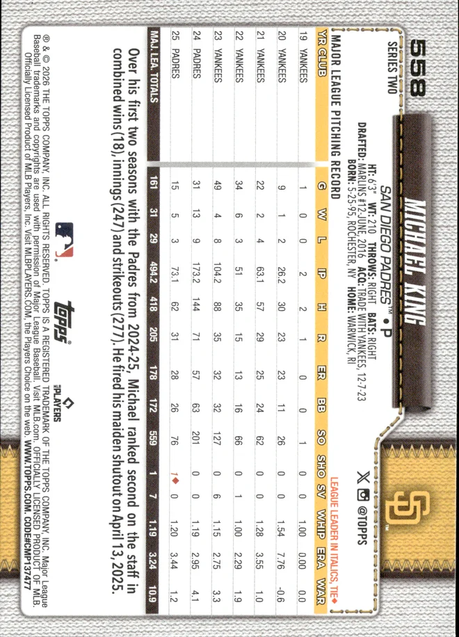Michael King card back