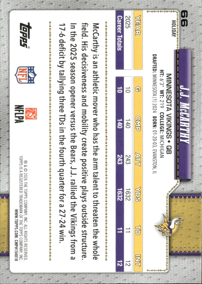 J.J. McCarthy card back