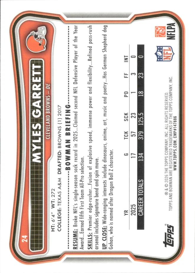 Myles Garrett card back