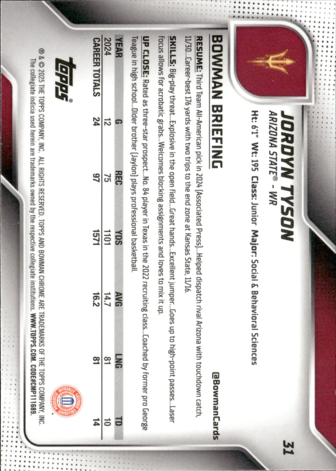 Jordyn Tyson card back