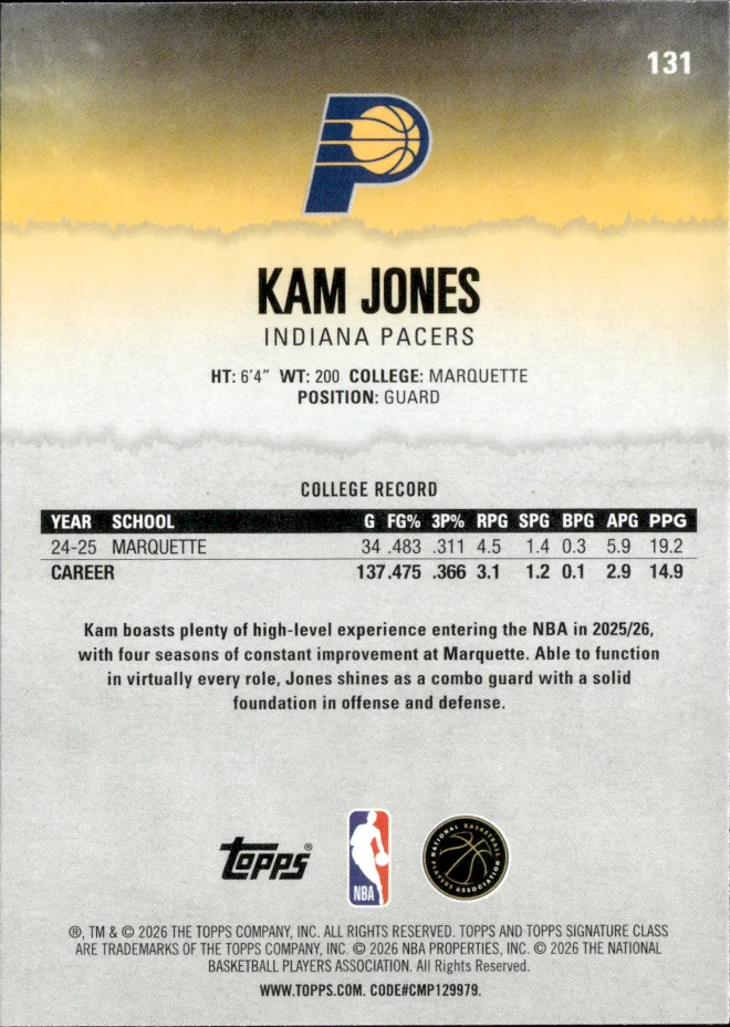 Kam Jones card back