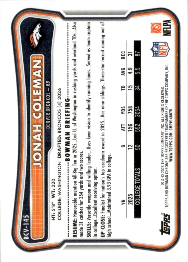 Jonah Coleman card back