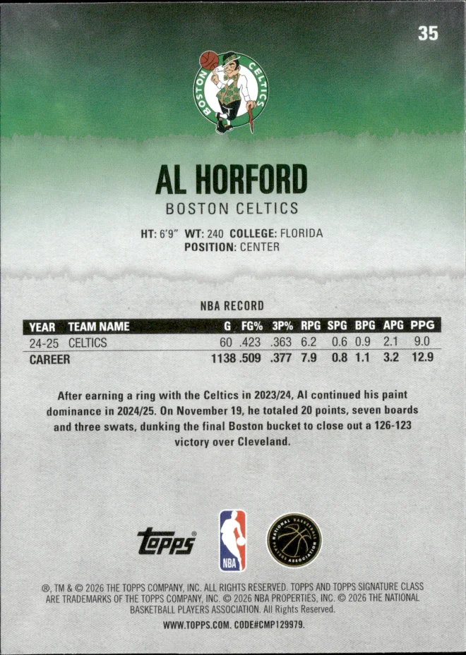 Al Horford card back