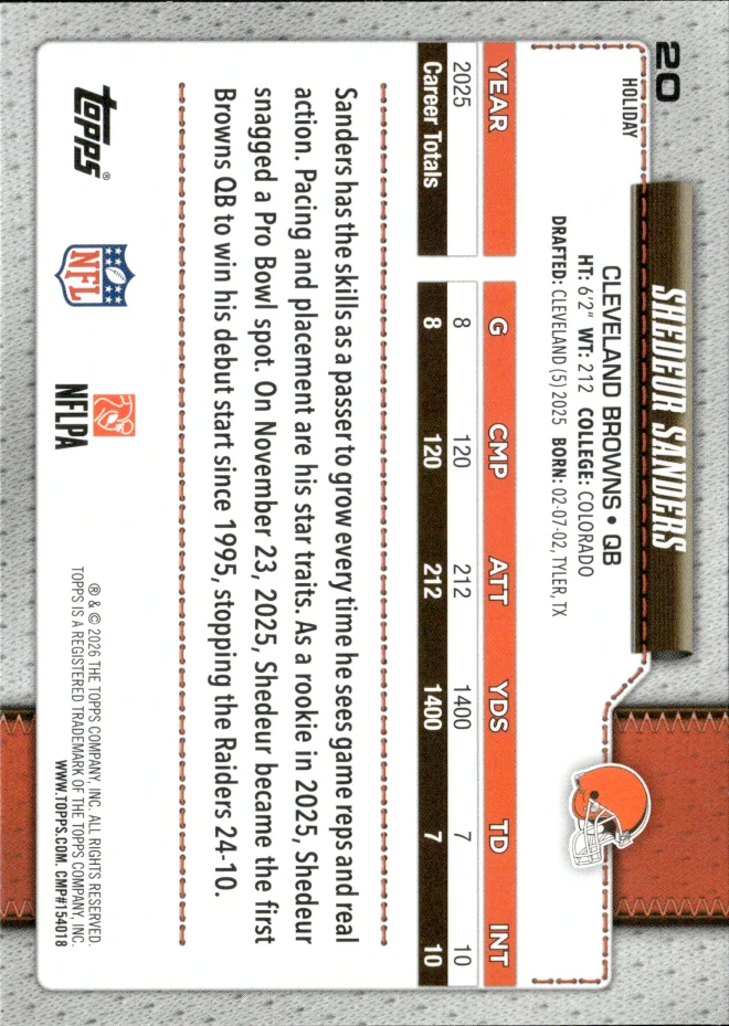 Shedeur Sanders card back