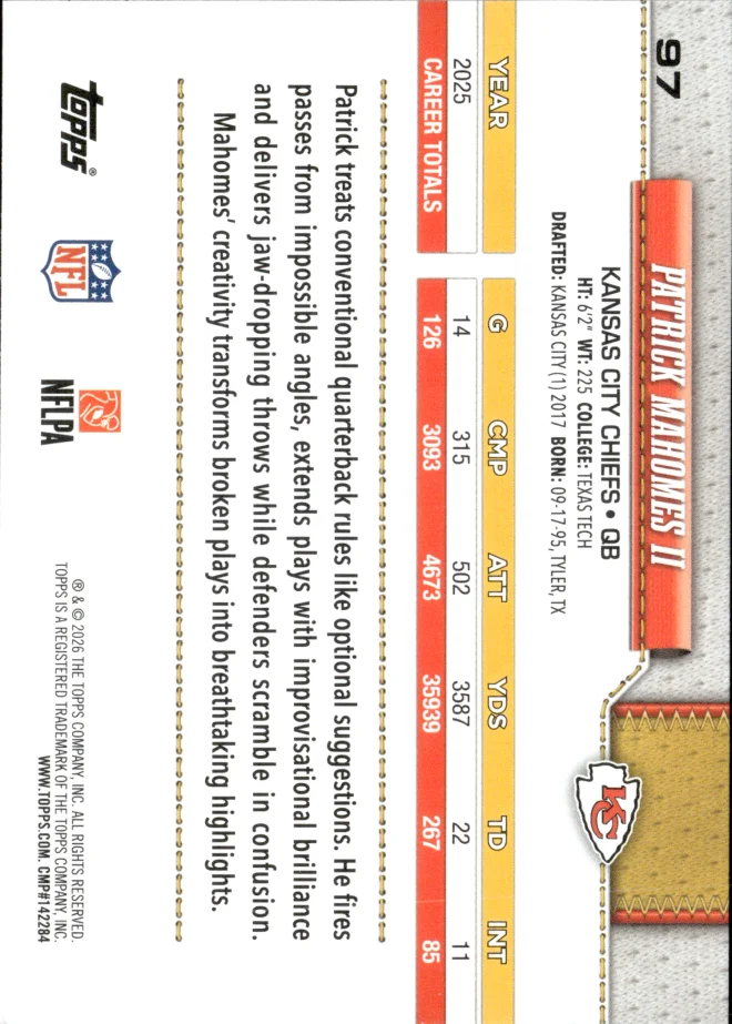 Patrick Mahomes II card back