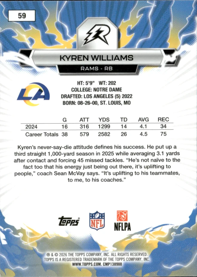 Kyren Williams card back