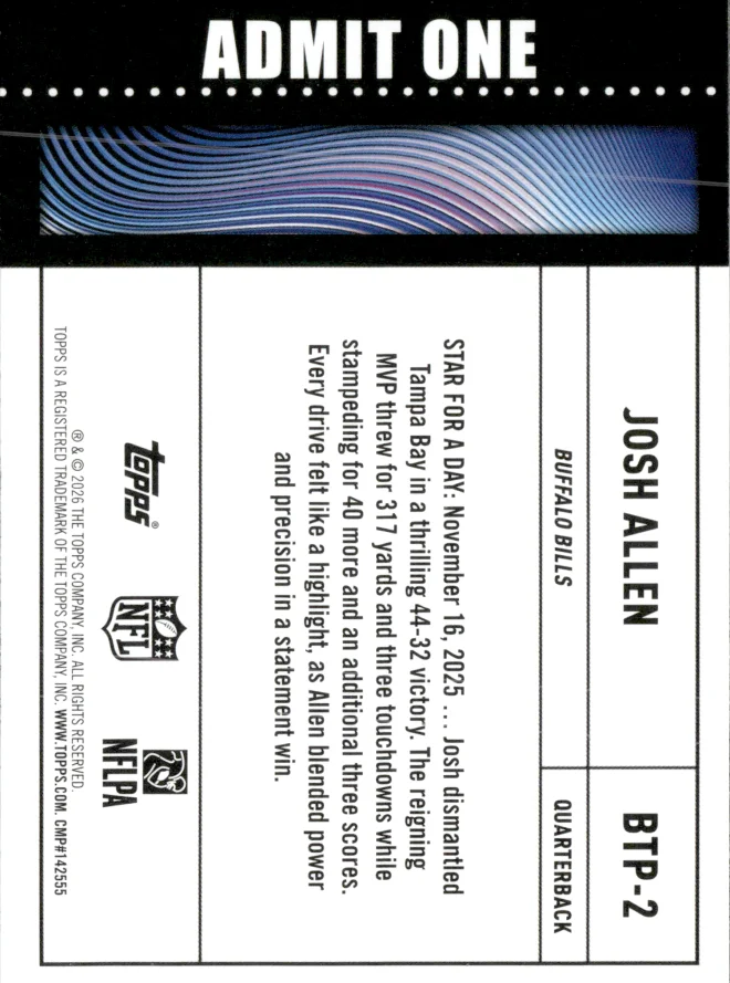 Josh Allen card back