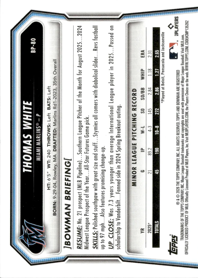 Thomas White card back