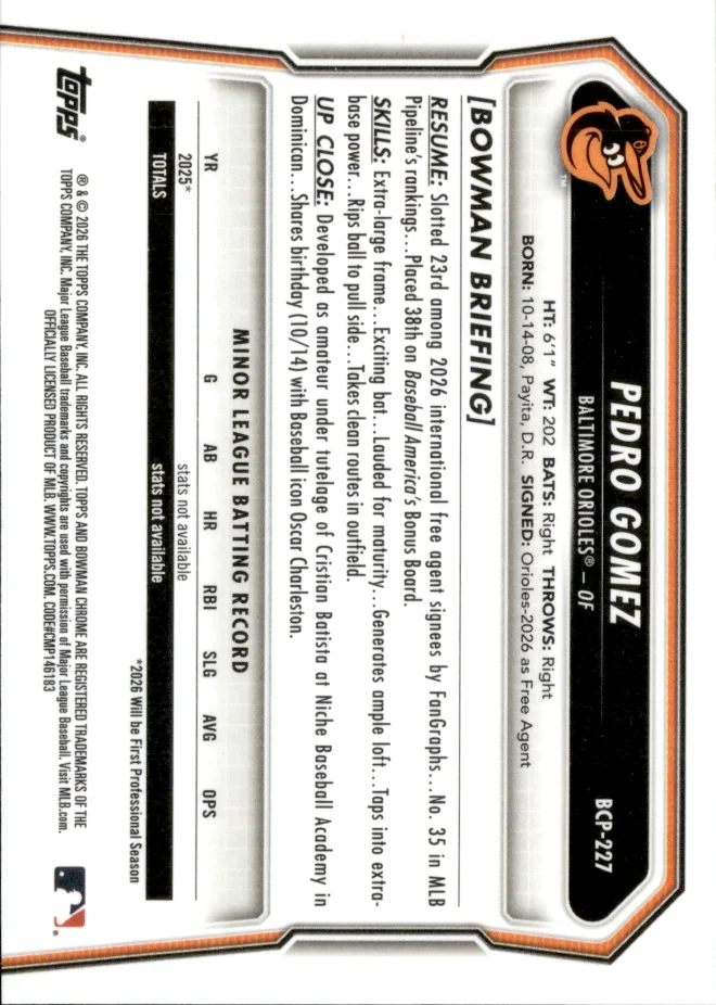 Pedro Gomez card back