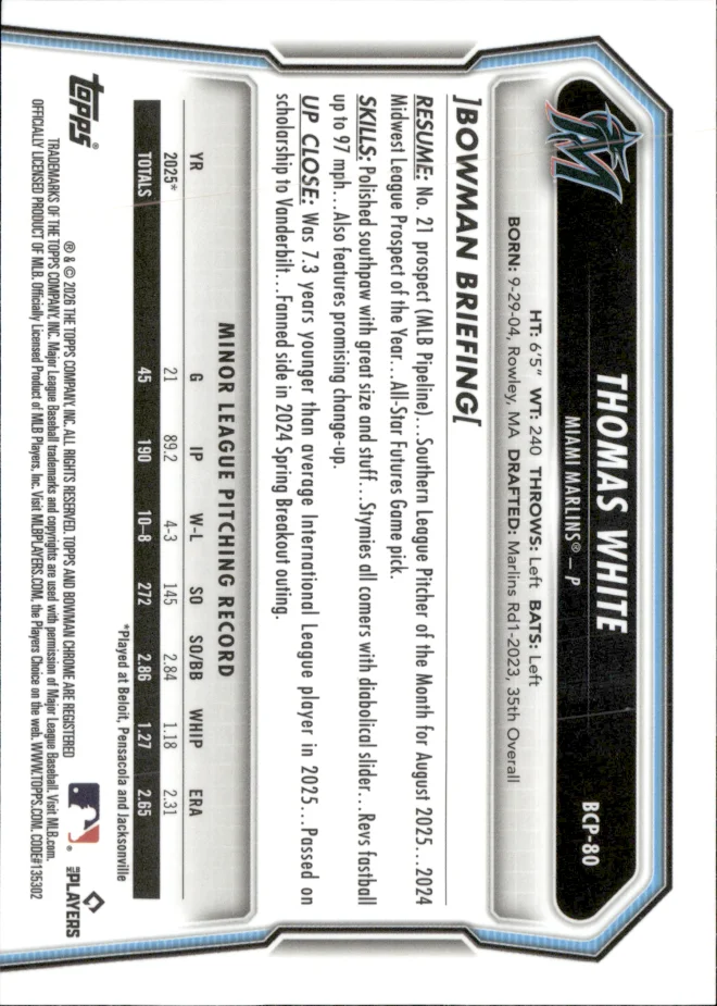 Thomas White card back