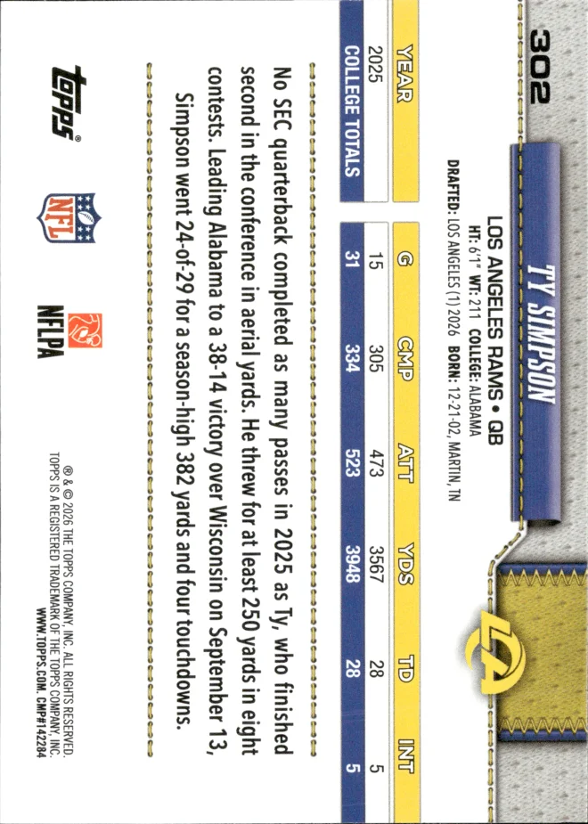 Ty Simpson card back
